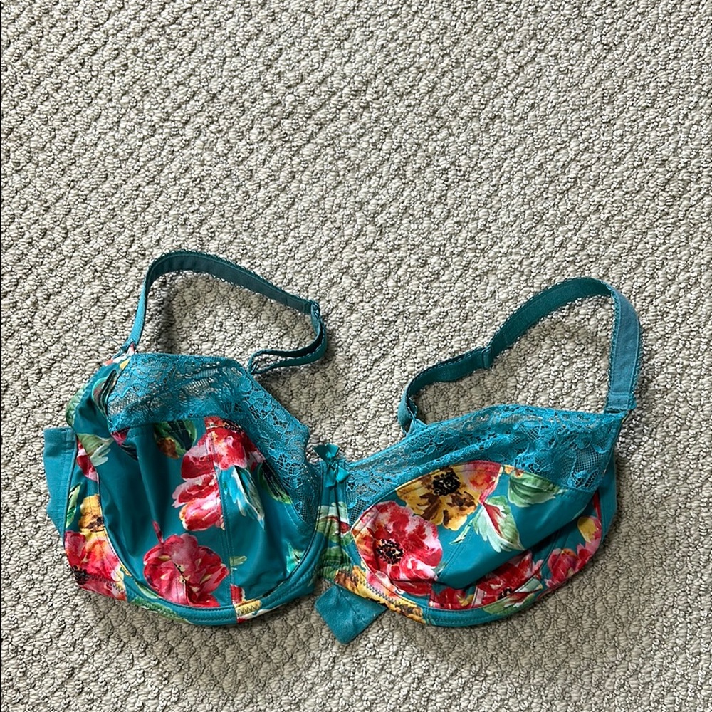 Blue and Red Floral Lace Bra Intimates